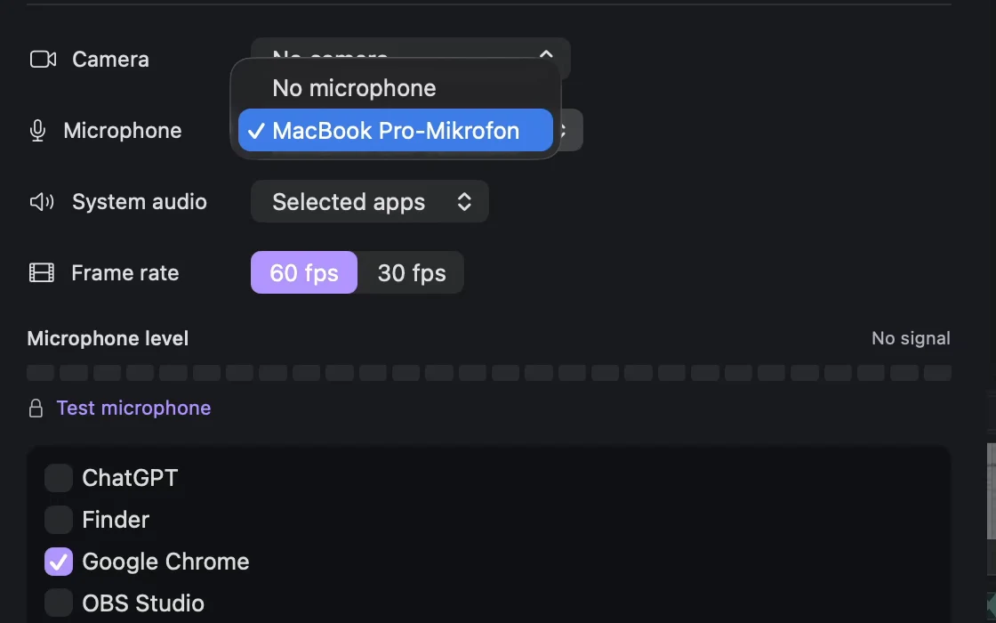 Selected apps audio mode and its application checklist in Lorivelle