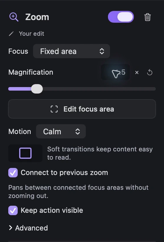 Select a generated Zoom block and reduce its magnification to 1.5×