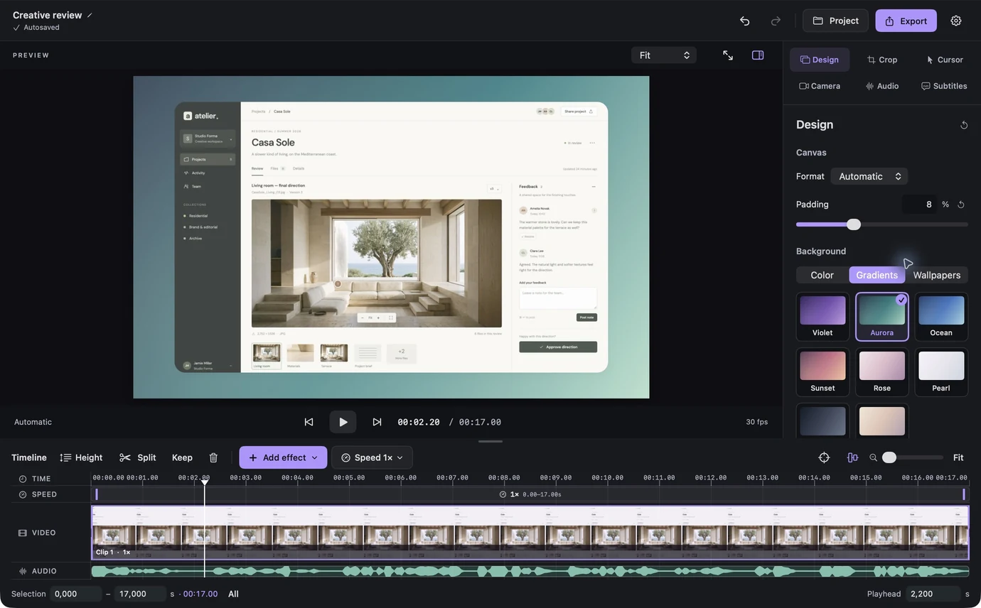 An original creative-review workspace framed in the Lorivelle Design inspector