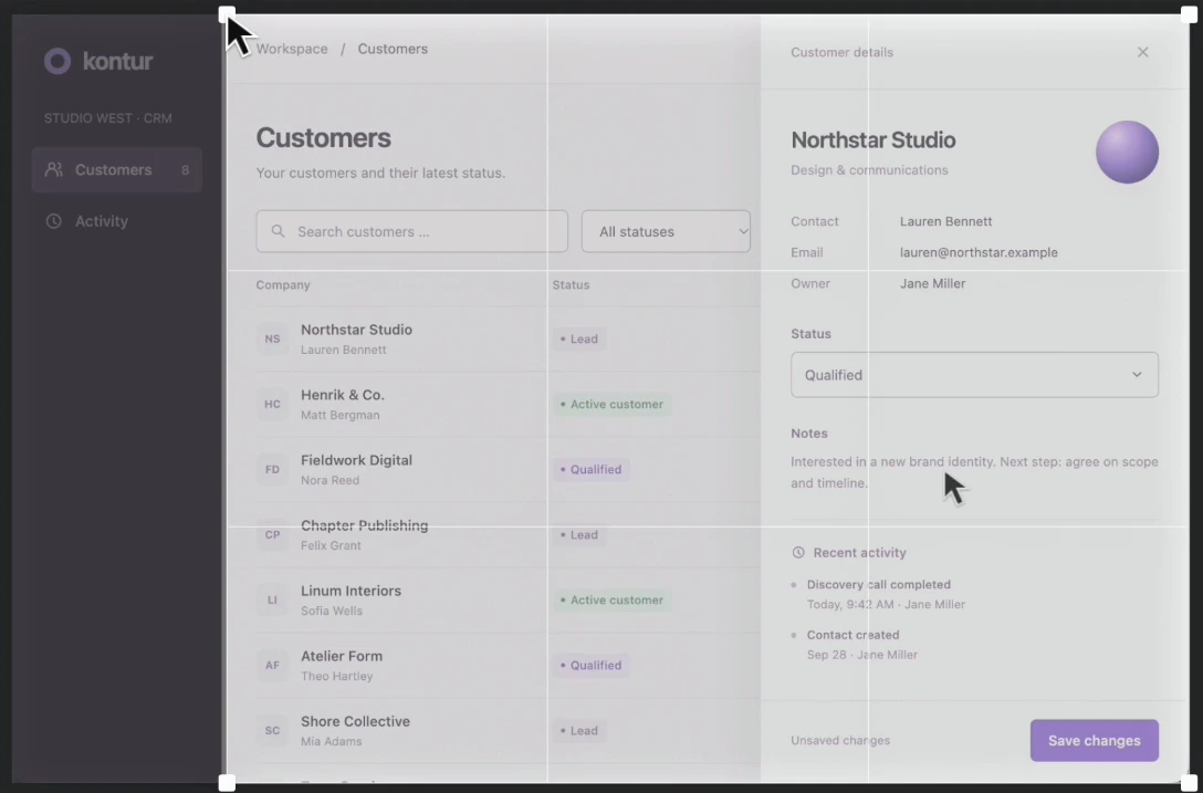 Move the crop handles to leave out the sidebar and keep the task in view